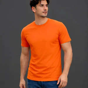 TshirtBuddy Men Solid Round Neck Pure Cotton Orange T-Shirt